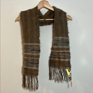 Jean Henry Wool Brown Striped Fringe Scarf